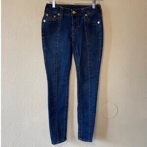 True Religion Jennie Curvy Mid Rise Skinny Med Wash Y2K Style Stretch Size 26